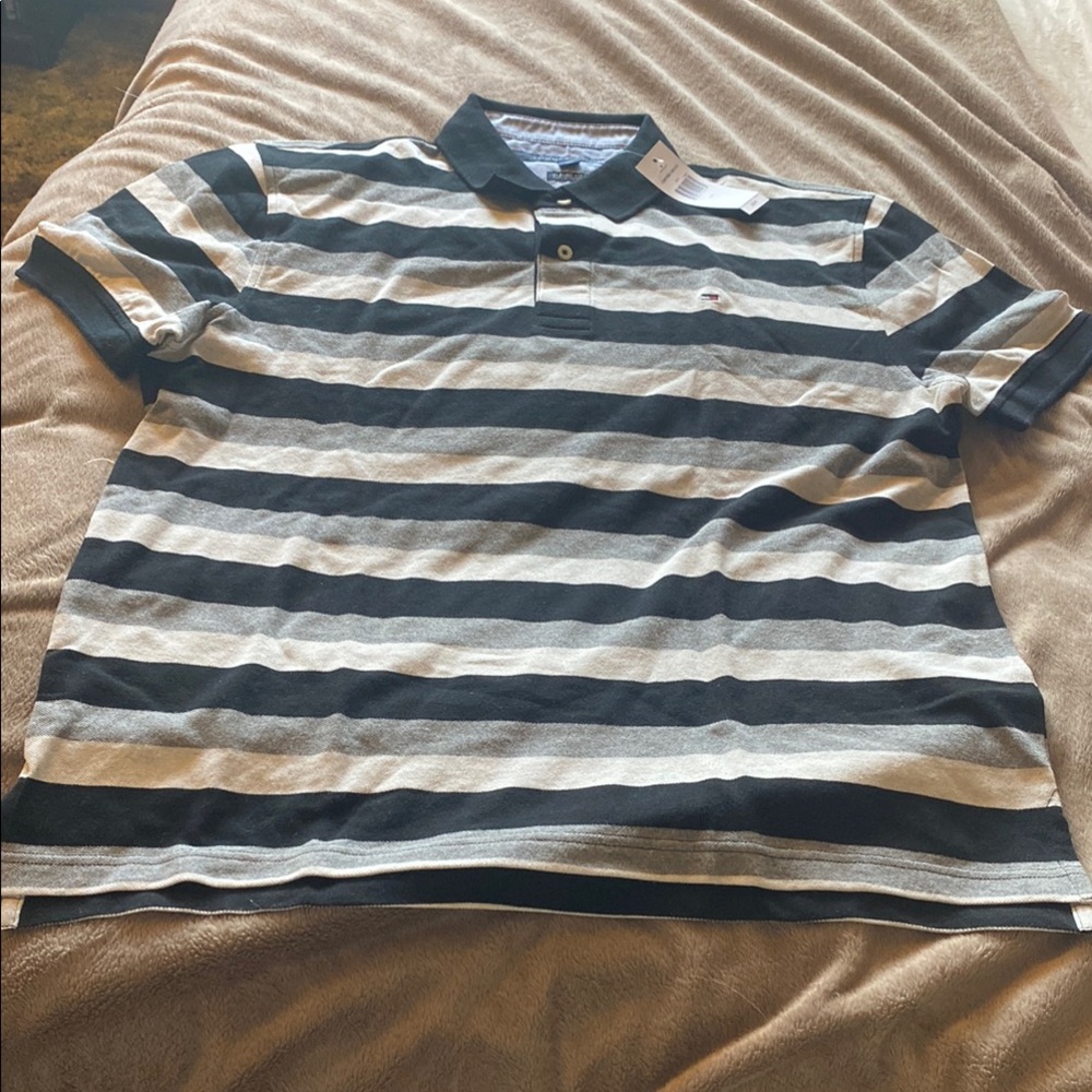 Classic Striped Polo Shirt - Black and Gray